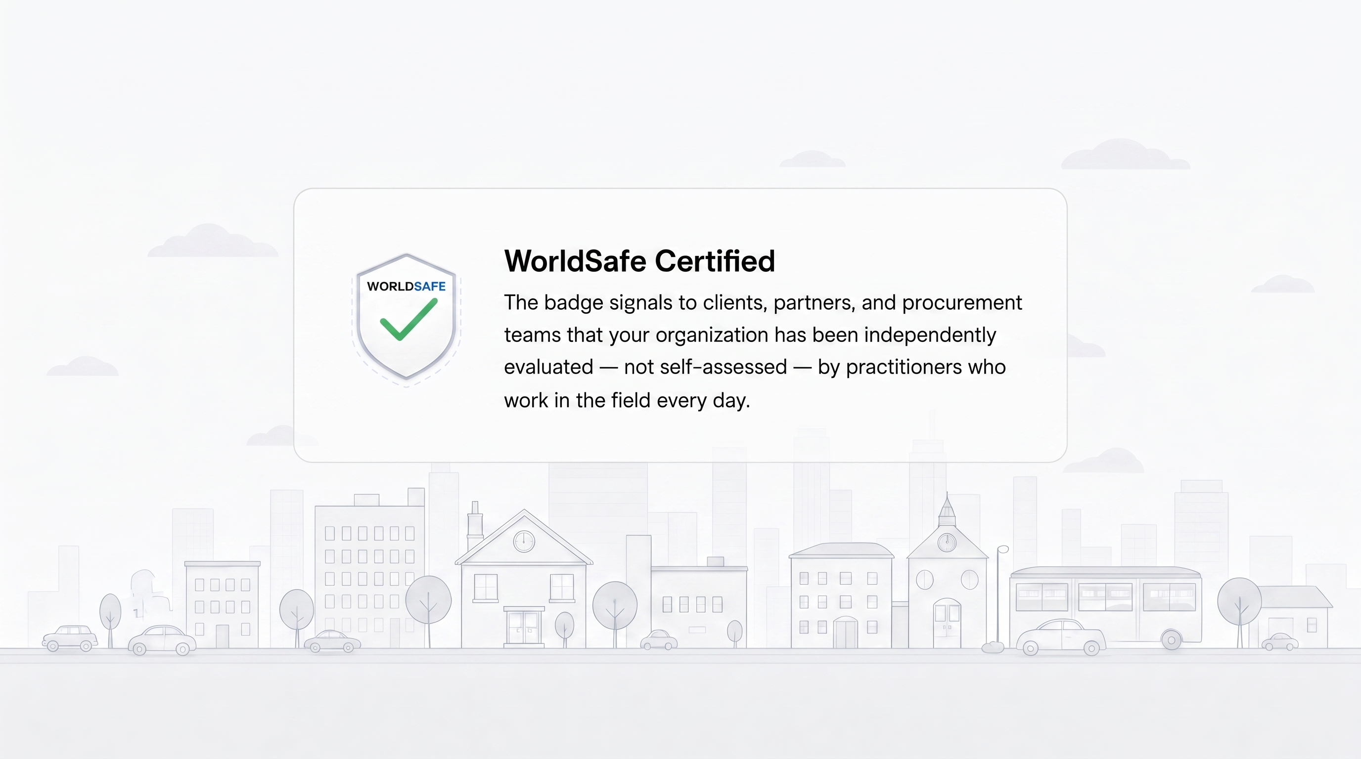 WorldSafe Certified badge shown over a cityscape